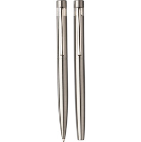 Schreibset Fritz | Recycelter Edelstahl | Drehkugelschreiber und Rollerball – Silber bedrucken, Art.-Nr. 032999128_1103697