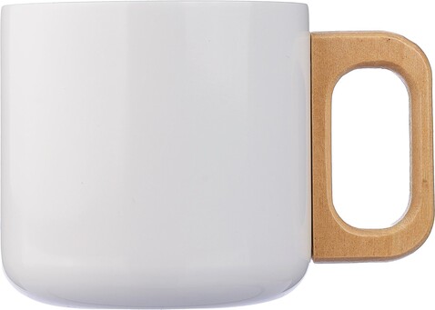 Becher Dwight | Recycelter Edelstahl | Holzgriff | 400 ml – Weiß bedrucken, Art.-Nr. 002999999_1172207