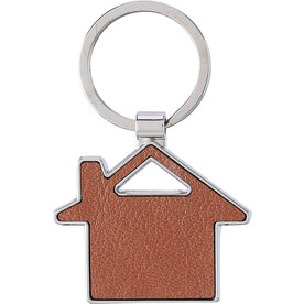 Schlüsselanhänger Jim | Recycelt | Leder | Häuschen – Braun bedrucken, Art.-Nr. 011999999_1172420