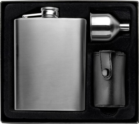 Flachmannset Brittany | Edelstahl 304 | 220 ml | 4 Becher – Silber bedrucken, Art.-Nr. 032999999_2807