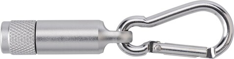 Mini-Taschenlampe aus Aluminium mit Karabiner Tracy – Silber bedrucken, Art.-Nr. 032999999_432009