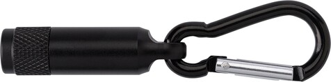 Mini-Taschenlampe aus Aluminium mit Karabiner Tracy – Schwarz bedrucken, Art.-Nr. 001999999_432009
