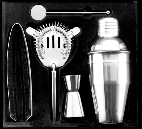 Cocktailshaker-Set aus Edelstahl Natalina – Silber bedrucken, Art.-Nr. 032999999_4680