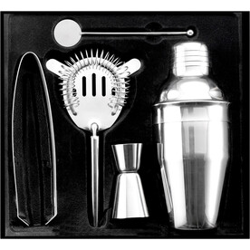 Cocktailshaker-Set aus Edelstahl Natalina – Silber bedrucken, Art.-Nr. 032999999_4680