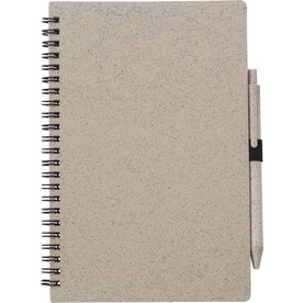 Notizbuch und Kugelschreiber aus Weizenstroh Massimo – Braun bedrucken, Art.-Nr. 011999999_480875