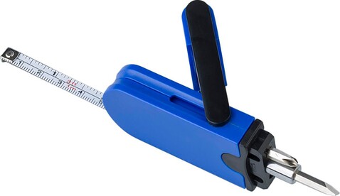 Schraubendreher-Set Emir | Mit Bandmaß – Blau bedrucken, Art.-Nr. 005999999_740032