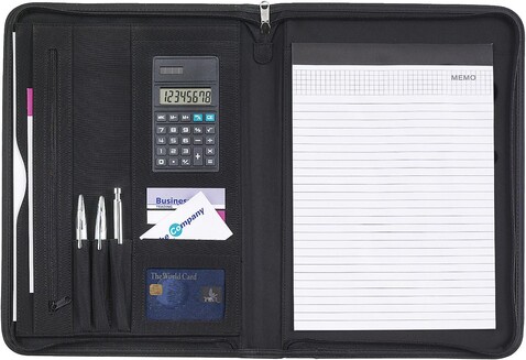 Konferenzmappe Rianna | Mikrofaser | A4 | Mit Taschenrechner – Schwarz bedrucken, Art.-Nr. 001999999_8410