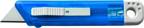 Cutter-Messer mit Federkernautomatik aus Kunststoff Griffin – Blau bedrucken, Art.-Nr. 005999999_8545