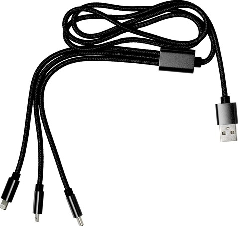 3-in-1 Ladekabel aus Nylon Felix – Schwarz bedrucken, Art.-Nr. 001999999_8597