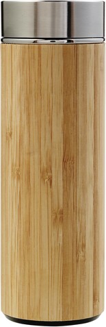 Trinkflasche Yara | Edelstahl und Bambus | 420 ml | Tee-Ei – Braun bedrucken, Art.-Nr. 011999999_8858 Trinkflasche Yara | Edelstahl und Bambus | 420 ml | Tee-Ei – Braun bedrucken, Art.-Nr. 011999999_8858