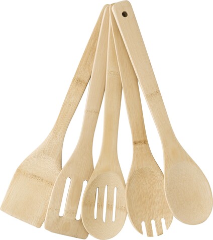 Besteck-Set aus Bambus Benny – Braun bedrucken, Art.-Nr. 011999999_9189