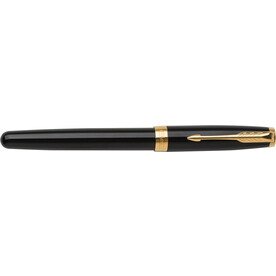 Parker Sonnet Tintenroller | Goldfarbene Zierelemente – Schwarz bedrucken, Art.-Nr. 001999127_9396