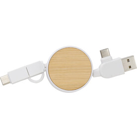 Ladekabel Jared | 3-in-1 | Ausziehbar – Weiß bedrucken, Art.-Nr. 002999999_976586