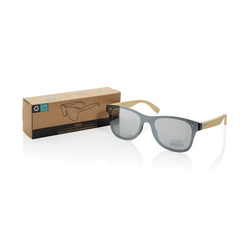 Prism Sonnenbrille aus RCS rec. Kunststoff mit Bambusbügeln braun bedrucken, Art.-Nr. P453.8509