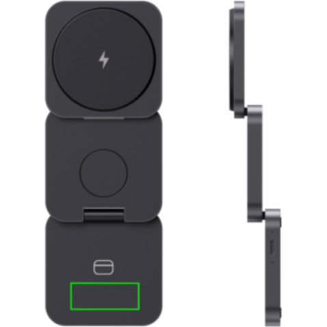 Terra faltbares 3-in-1 15W Charger aus RCS rec. Aluminium grau bedrucken, Art.-Nr. P308.6402