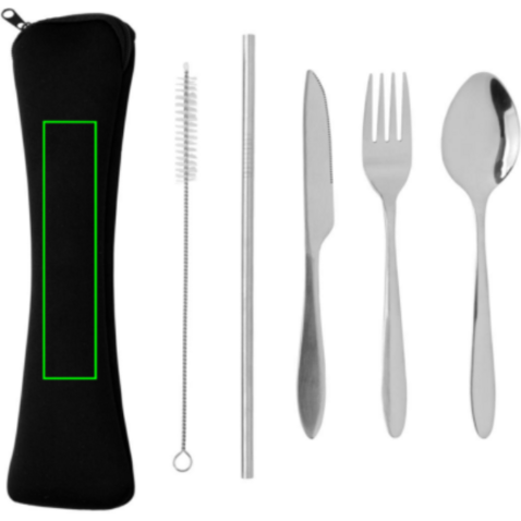 4-teiliges wiederverwendbares Besteckset aus Stainless-Steel silber bedrucken, Art.-Nr. P269.632