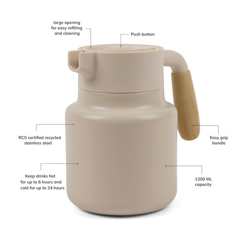 VINGA Arbe RCS Isolierkanne 1200ml beige bedrucken, Art.-Nr. V4290013
