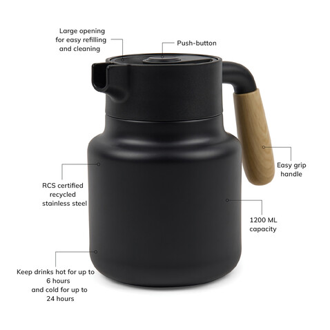 VINGA Arbe RCS Isolierkanne 1200ml schwarz, schwarz bedrucken, Art.-Nr. V4290001