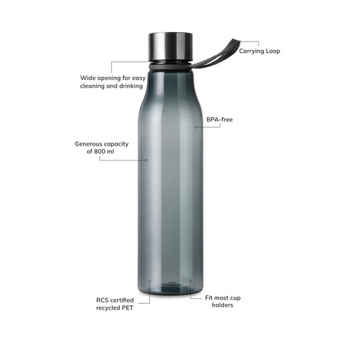 VINGA Lean 800ml RCS RPET Wasserflasche anthrazit bedrucken, Art.-Nr. V4330522 VINGA Lean 800ml RCS RPET Wasserflasche anthrazit bedrucken, Art.-Nr. V4330522