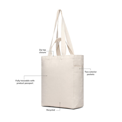 VINGA Hilo AWARE™ Tasche mit Reißverschluss aus rec. Canvas off white bedrucken, Art.-Nr. V7620513