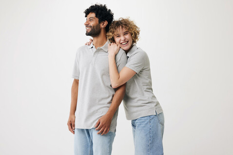 IQONIQ Yosemite Damen Piqué-Poloshirt aus rec. Baumwolle heather grey bedrucken, Art.-Nr. T4200.013.XXL
