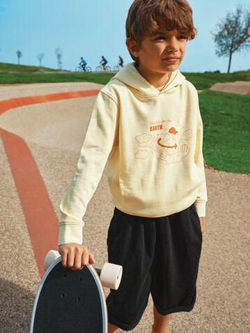 IQONIQ Yengo KidsHoodie mit Seitentaschen aus rec. Baumwolle cream yellow bedrucken, Art.-Nr. T6404.036.910