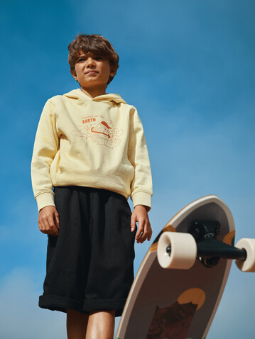 IQONIQ Yengo KidsHoodie mit Seitentaschen aus rec. Baumwolle cream yellow bedrucken, Art.-Nr. T6404.036.910