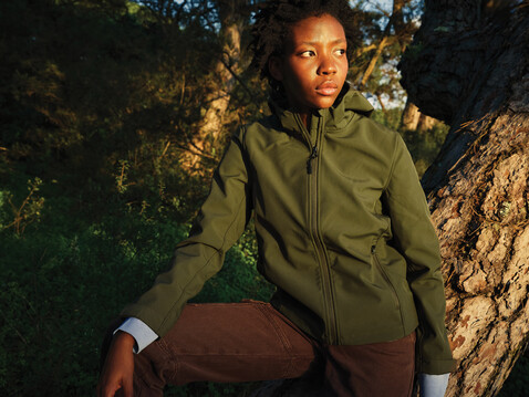 IQONIQ Makalu Damen Softshelljacke aus recyceltem Polyester khaki bedrucken, Art.-Nr. T4700.020.M
