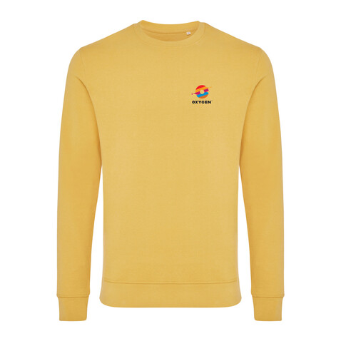 IQONIQ Zion Rundhals-Sweater aus recycelter Baumwolle ochre yellow bedrucken, Art.-Nr. T9300.021.M IQONIQ Zion Rundhals-Sweater aus recycelter Baumwolle ochre yellow bedrucken, Art.-Nr. T9300.021.M