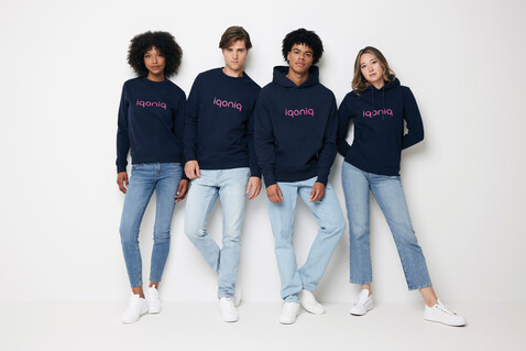 IQONIQ Zion Rundhals-Sweater aus recycelter Baumwolle navy blau bedrucken, Art.-Nr. T9300.002.5XL