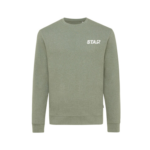 IQONIQ Denali ungefärbt. Rundhals-Sweater aus recycelter BW heather green bedrucken, Art.-Nr. T9301.015.S