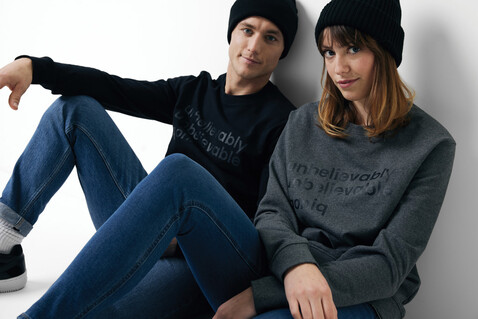 IQONIQ Denali ungefärbt. Rundhals-Sweater aus recycelter BW heather anthracite bedrucken, Art.-Nr. T9301.014.S