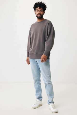 IQONIQ Kruger Relax-Rundhals-Sweater aus recycelt. Baumwolle anthrazit bedrucken, Art.-Nr. T9302.019.XL