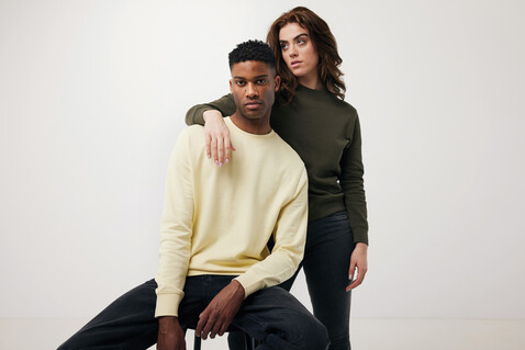 IQONIQ Etosha Lightweight Sweater aus recycelter Baumwolle cream yellow bedrucken, Art.-Nr. T9303.036.L