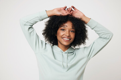 IQONIQ Jasper Hoodie aus recycelter Baumwolle Iceberg green bedrucken, Art.-Nr. T9400.023.XXXL