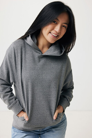 IQONIQ Yengo Hoodie mit Seitentaschen aus rec. Baumwolle light heather anthracite bedrucken, Art.-Nr. T9405.034.S