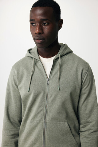 IQONIQ Abisko Zip-Kapuzenpullover aus recycelter Baumwolle heather green bedrucken, Art.-Nr. T9600.015.S