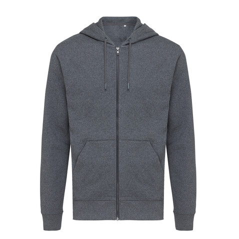 IQONIQ Abisko Zip-Kapuzenpullover aus recycelter Baumwolle heather anthracite bedrucken, Art.-Nr. T9600.014.XS