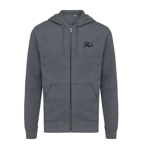 IQONIQ Abisko Zip-Kapuzenpullover aus recycelter Baumwolle heather anthracite bedrucken, Art.-Nr. T9600.014.XS