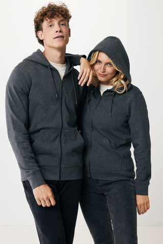 IQONIQ Abisko Zip-Kapuzenpullover aus recycelter Baumwolle heather anthracite bedrucken, Art.-Nr. T9600.014.XS