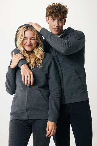 IQONIQ Abisko Zip-Kapuzenpullover aus recycelter Baumwolle heather anthracite bedrucken, Art.-Nr. T9600.014.XS