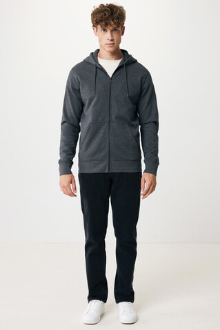 IQONIQ Abisko Zip-Kapuzenpullover aus recycelter Baumwolle heather anthracite bedrucken, Art.-Nr. T9600.014.XS