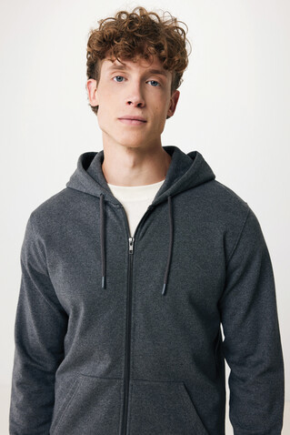 IQONIQ Abisko Zip-Kapuzenpullover aus recycelter Baumwolle heather anthracite bedrucken, Art.-Nr. T9600.014.XS