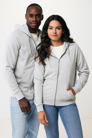 IQONIQ Abisko Zip-Kapuzenpullover aus recycelter Baumwolle heather grey bedrucken, Art.-Nr. T9600.013.XS