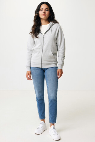 IQONIQ Abisko Zip-Kapuzenpullover aus recycelter Baumwolle heather grey bedrucken, Art.-Nr. T9600.013.XS