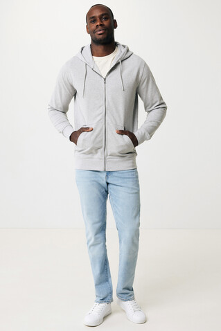 IQONIQ Abisko Zip-Kapuzenpullover aus recycelter Baumwolle heather grey bedrucken, Art.-Nr. T9600.013.XS