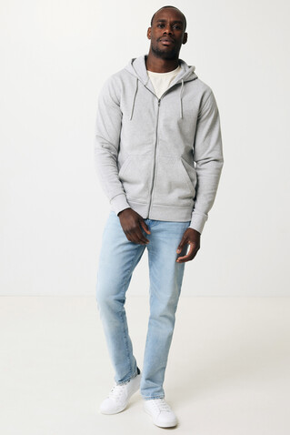 IQONIQ Abisko Zip-Kapuzenpullover aus recycelter Baumwolle heather grey bedrucken, Art.-Nr. T9600.013.XS