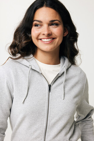 IQONIQ Abisko Zip-Kapuzenpullover aus recycelter Baumwolle heather grey bedrucken, Art.-Nr. T9600.013.XS
