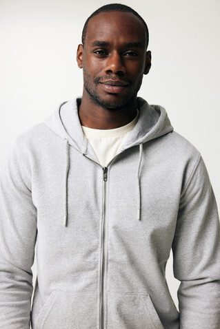 IQONIQ Abisko Zip-Kapuzenpullover aus recycelter Baumwolle heather grey bedrucken, Art.-Nr. T9600.013.XS