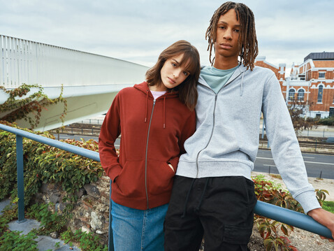 IQONIQ Abisko Zip-Kapuzenpullover aus recycelter Baumwolle heather grey bedrucken, Art.-Nr. T9600.013.XS